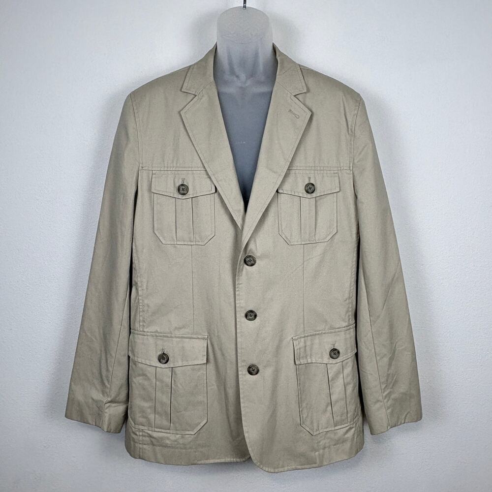 STRUCTURE Modern Fit Cargo Safari Utility Flap Pocket Travel Blazer Jacket Tan L